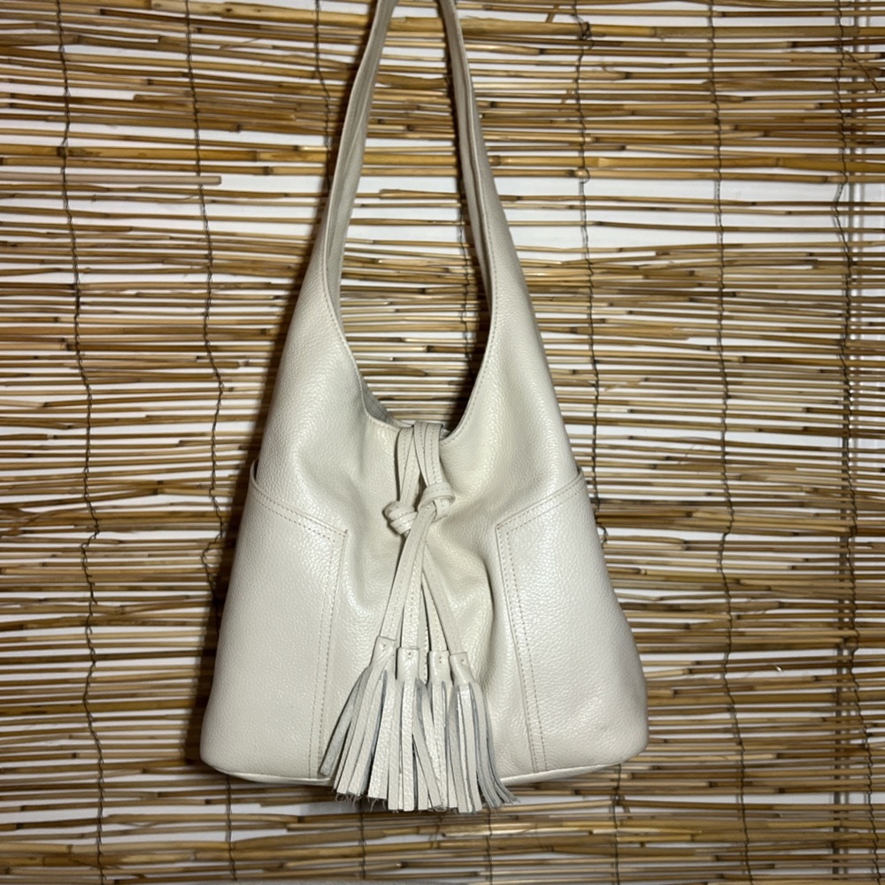 LAGGO Havana Pearl White Leather Tassel Bag